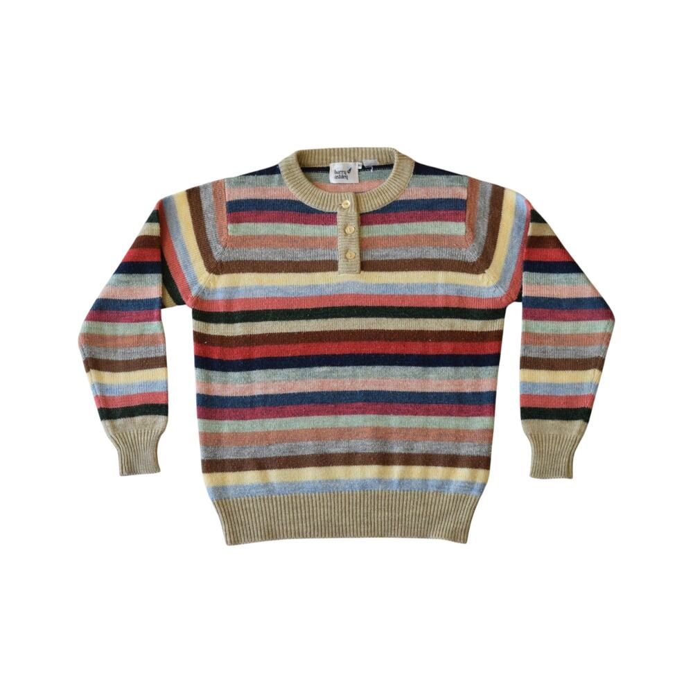 Vintage 80s Barry Ashley Henley Sweater Colorful Striped Knit Grandpa
